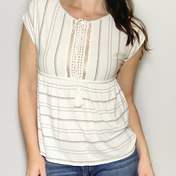 Chelsea & Violet Tops - Striped Boho Top Chelsea & Violet Tie Front New